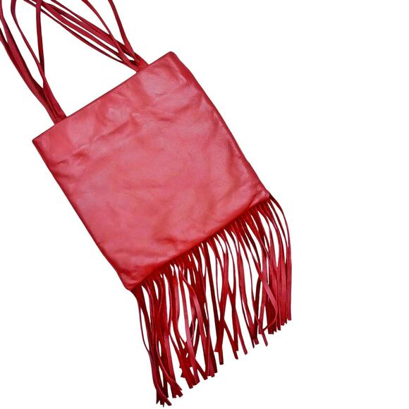 RARE VINTAGE RED FRINGE LEATHER MINI TOTE — WESTERN Y2K COWGIRL GLAM - Picture 4 of 15